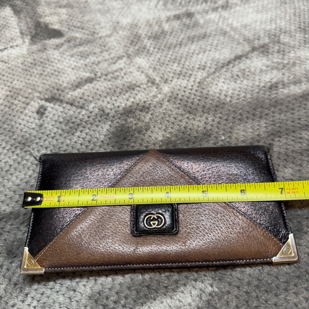 Vintage Gucci Accessory Collection Leather Long Wallet Brown Black Bifold - Picture 4 of 15
